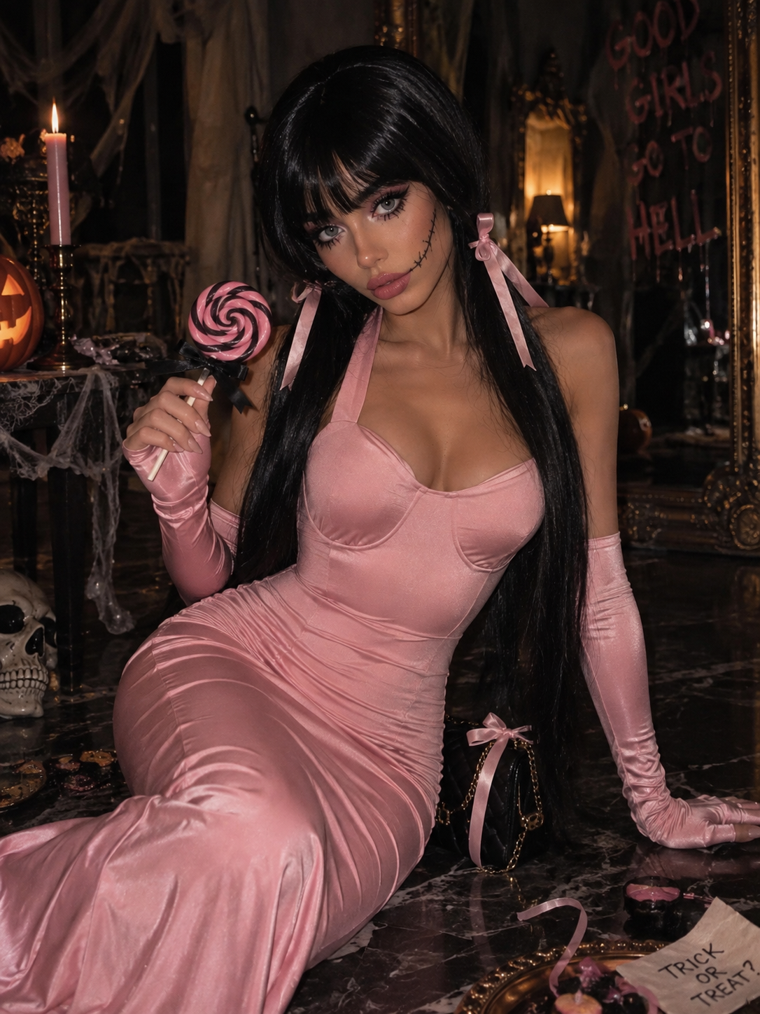 Halloween Doll- Completo body e gonna rosa - R.a. Boutique
