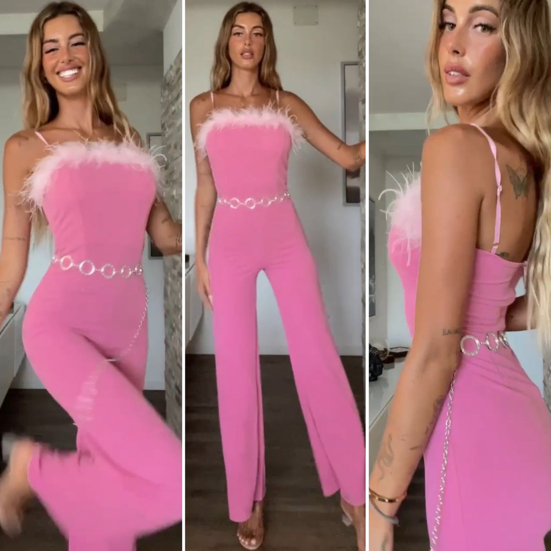 Tuta con piume rosa - R.a. Boutique 