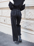 Pantalone cargo nero cuciture bianche - R.a. Boutique 