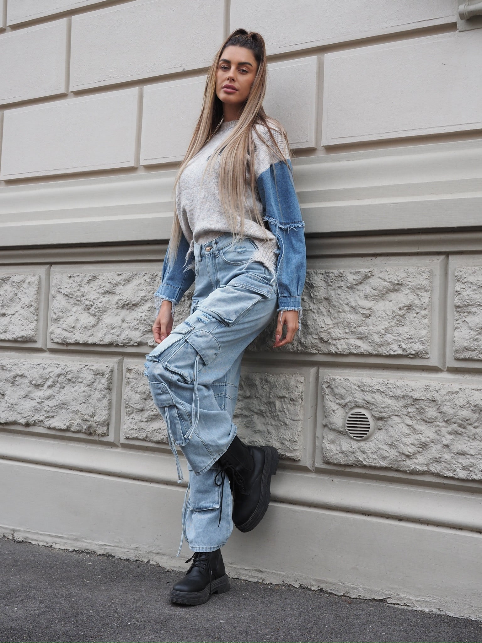 Maglione over con dettaglio in jeans - R.a. Boutique 