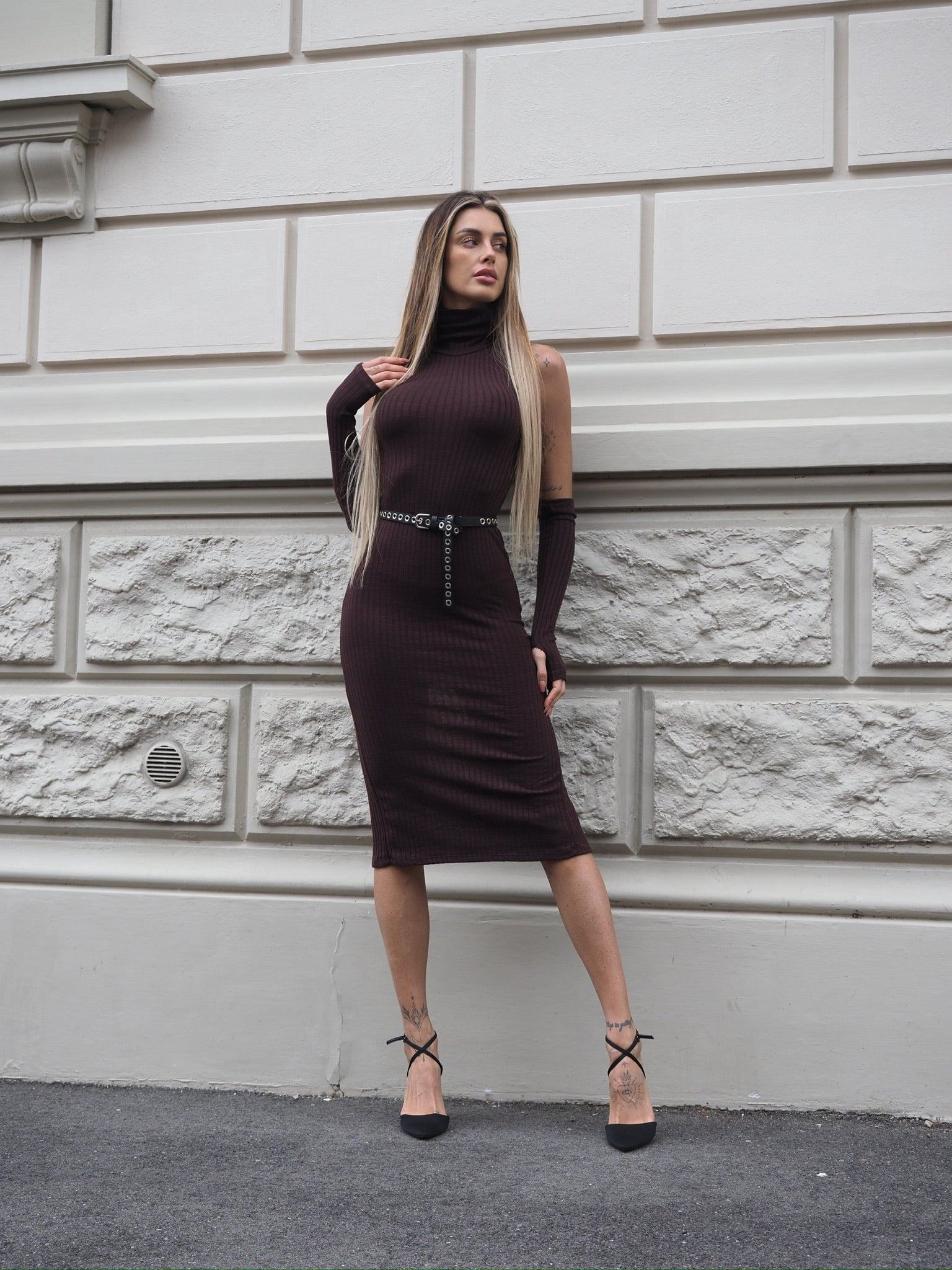 Abito lungo choco con manicotti - R.a. Boutique 