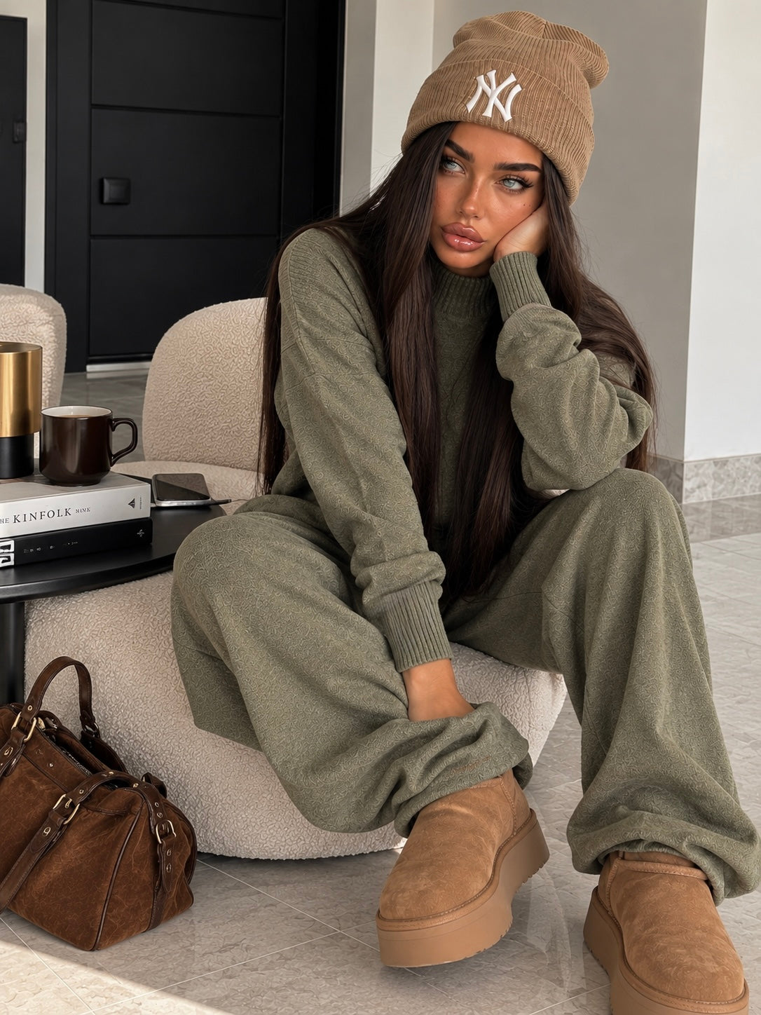 Completo Soft Winter in Maglia con Pantalone – Verde Oliva Morbido - R.a. Boutique
