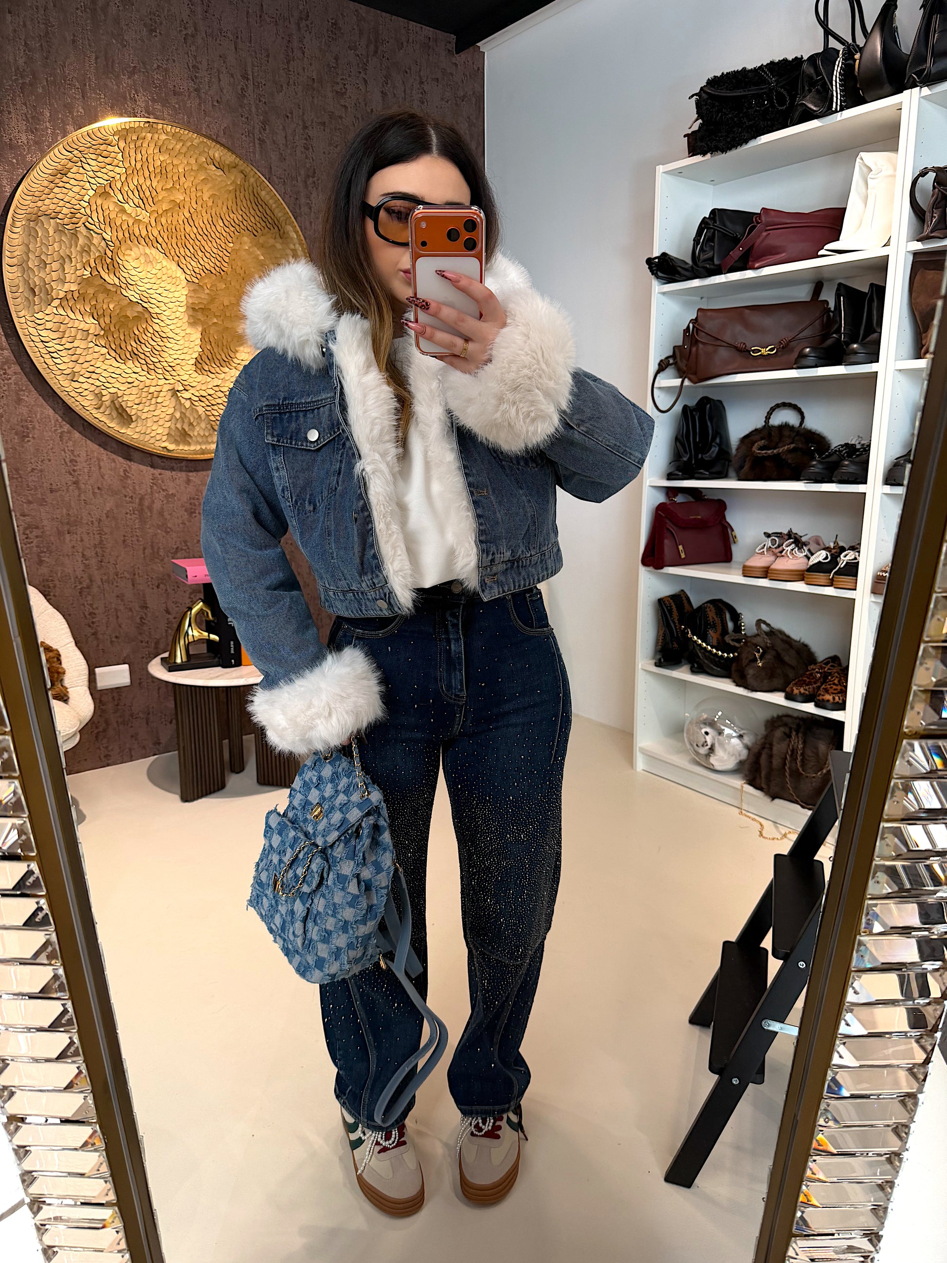 Giaccone di jeans pelo bianco - R.a. Boutique