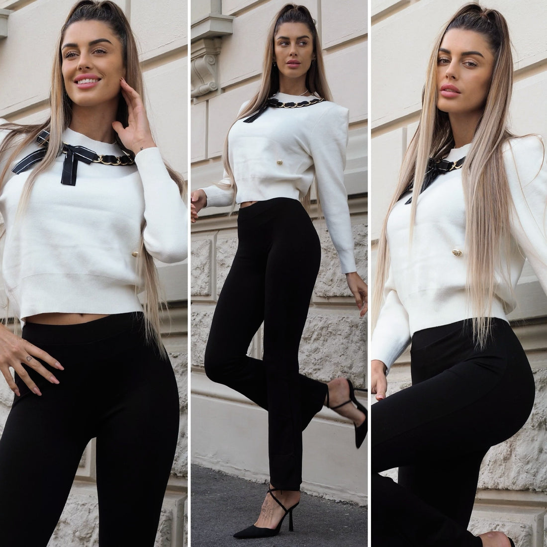 Maglione panna con fiocco nero - R.a. Boutique 