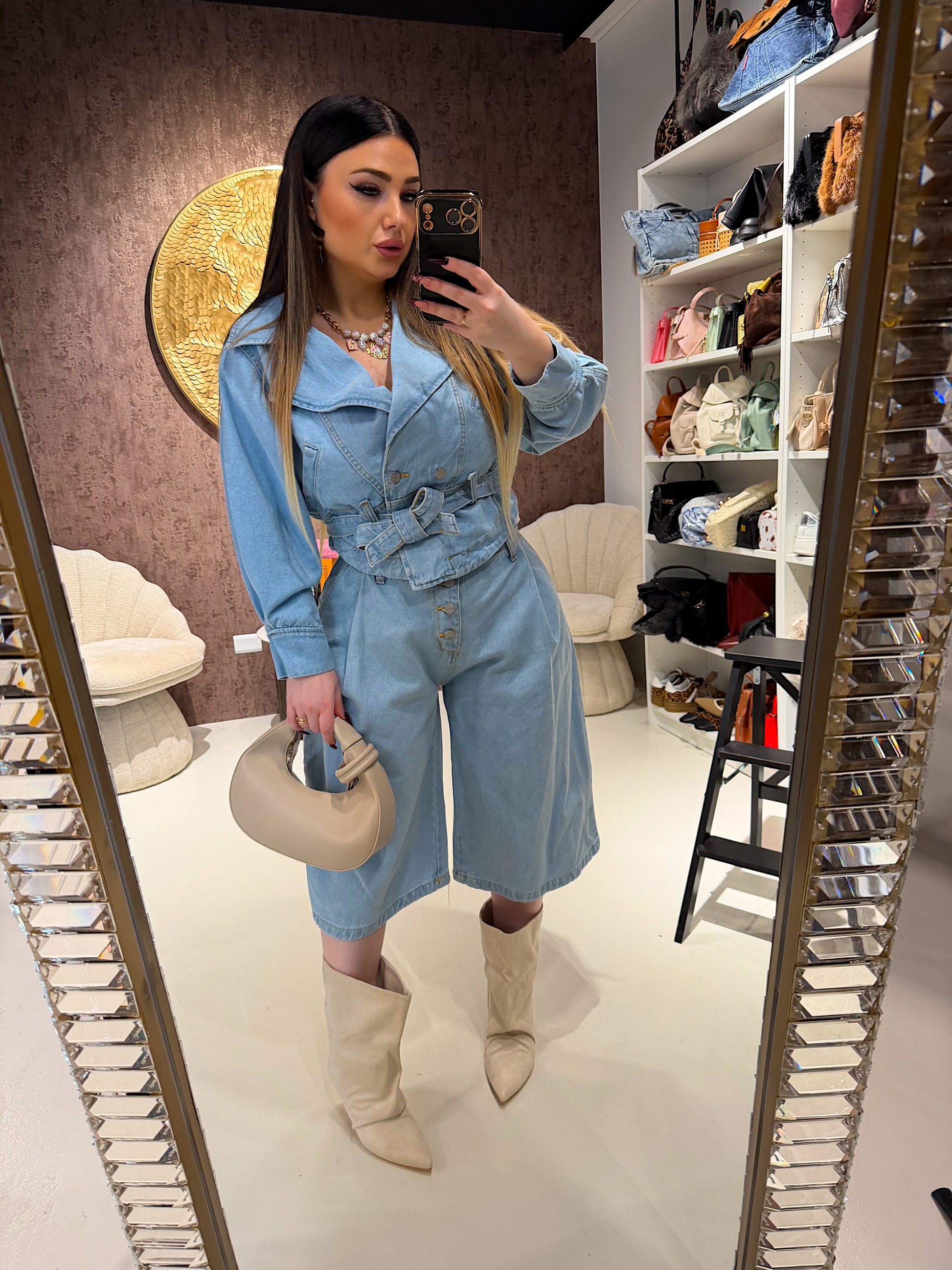 Giacca e pantalone in jeans con cintura - R.a. Boutique