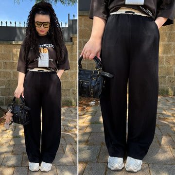 Pantalone nero banda beige - R.a. Boutique