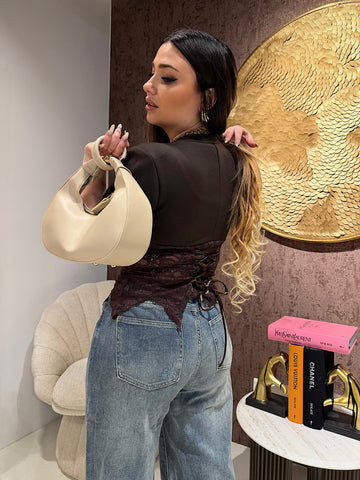 T-Shirt Corsetto con coppe in Pizzo con lacci posteriori - R.a. Boutique