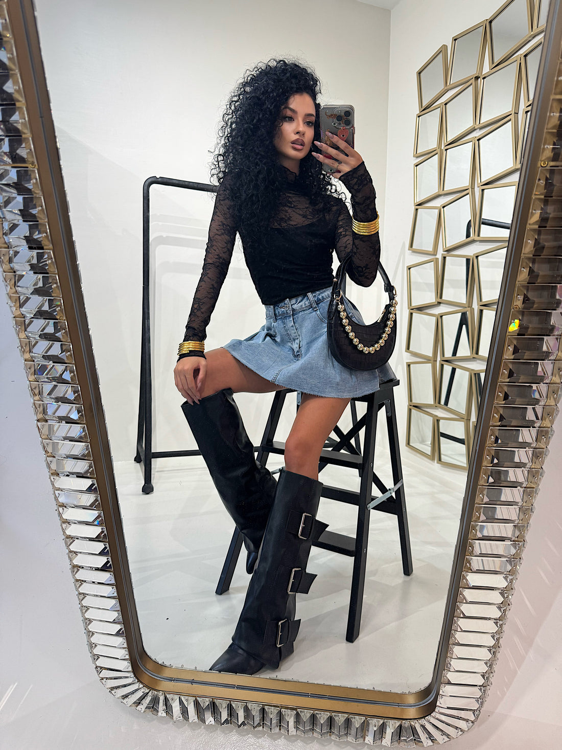 Gonna in denim con pieghe - R.a. Boutique