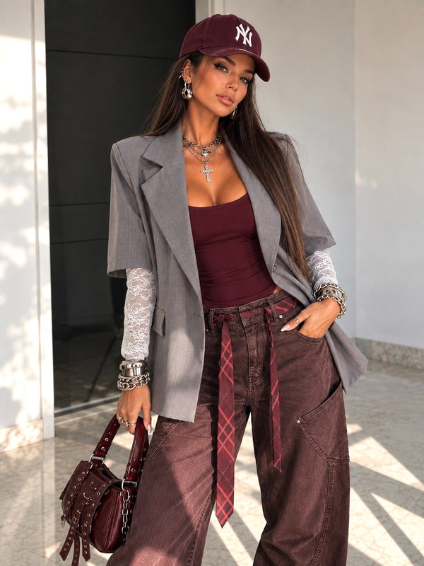 Blazer oversize con maniche in pizzo