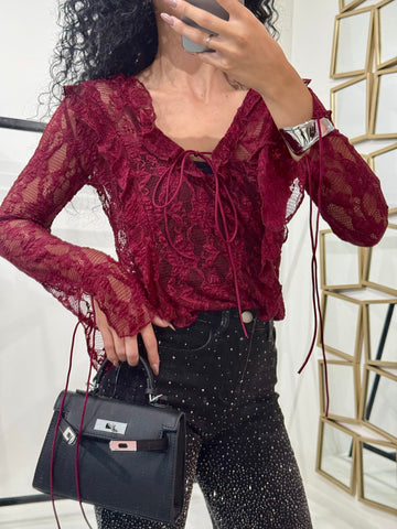 Blusa in pizzo con scollo e lacci sulla manica - R.a. Boutique