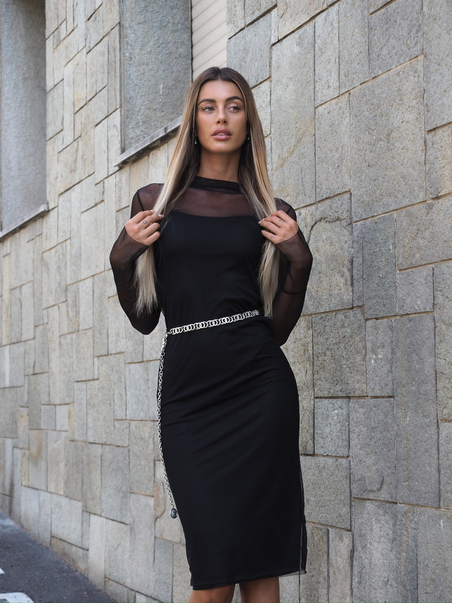 Abito midi in velo nero - R.a. Boutique 