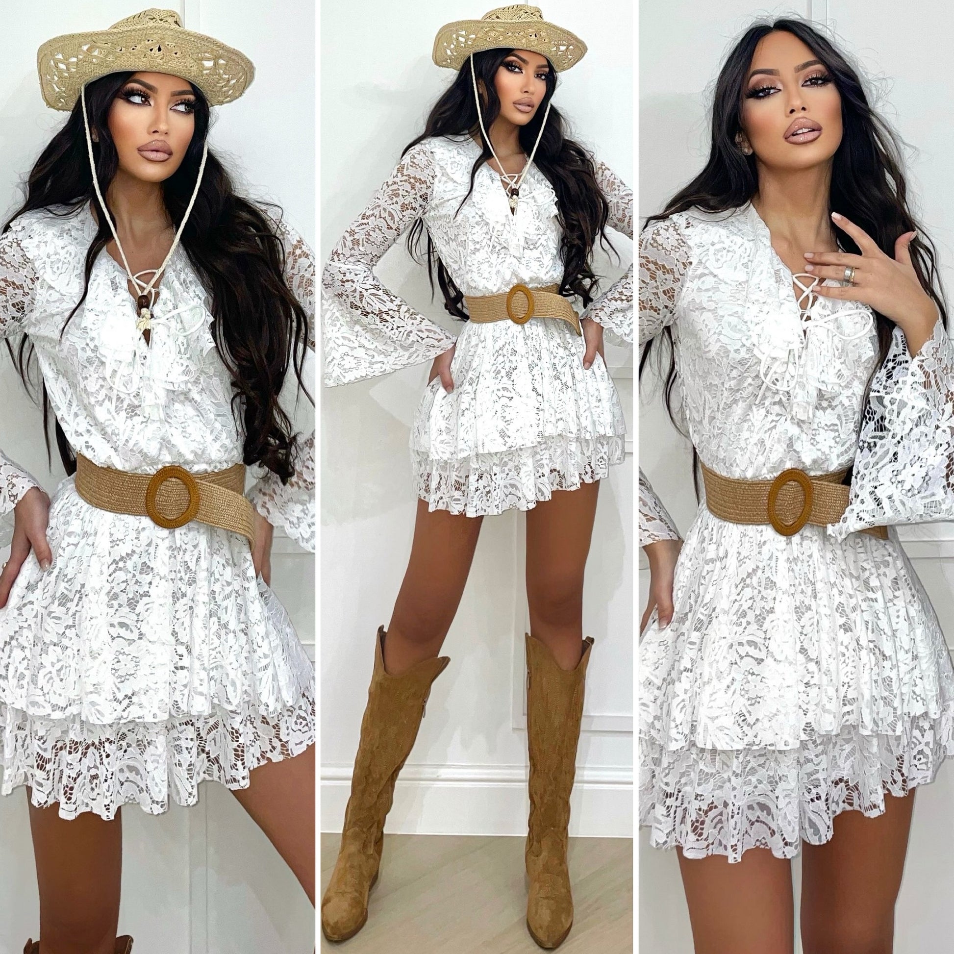 Abito in pizzo a balze bianco - R.a. Boutique