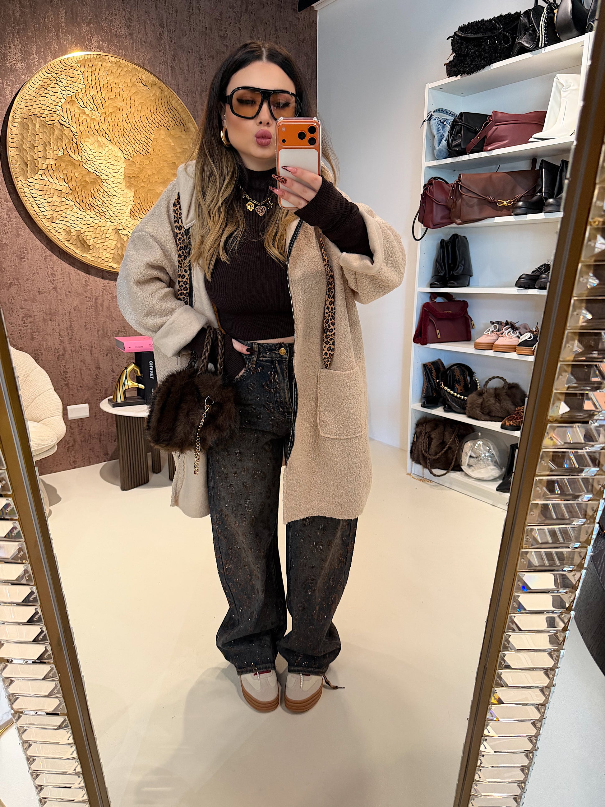 Jeans Balloon Fit con Stampa Animalier e Strass - R.a. Boutique