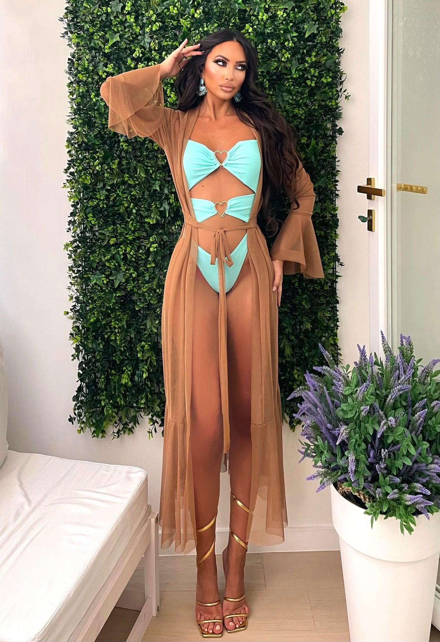 Costume intero con cuore verde acqua - R.a. Boutique