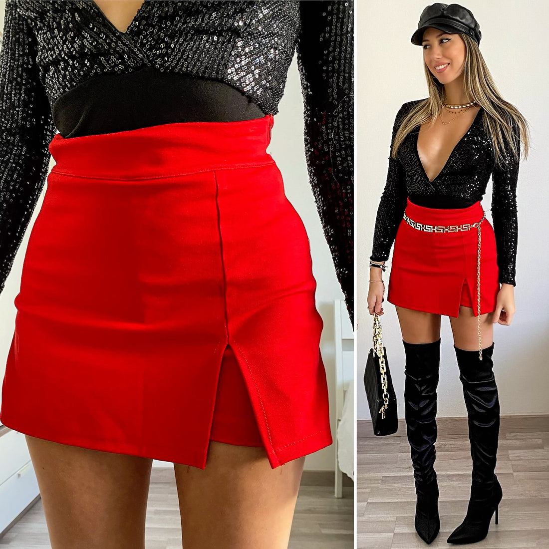 Gonna rossa con spacchetto - R.a. Boutique 