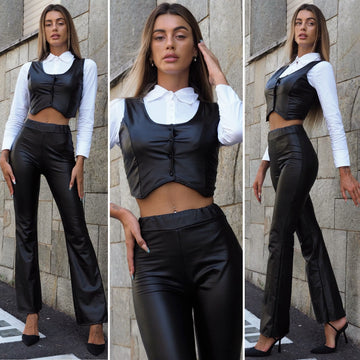 Completo smanicato e pantalone ecopelle - R.a. Boutique 