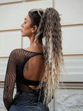 Curly wet look ponytail with Degradè Blonde Drawstring