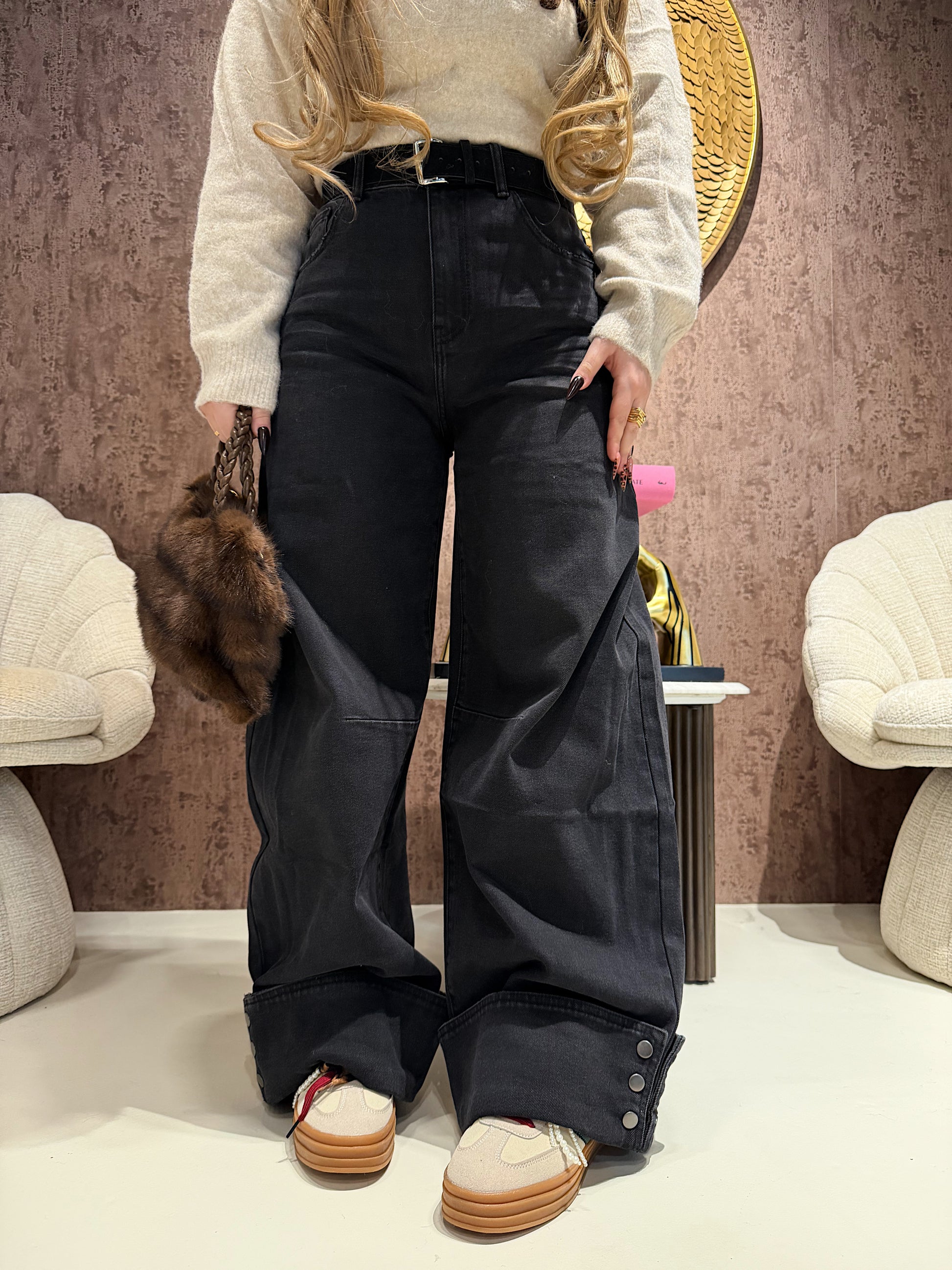 Jeans Turn Up Wide Leg con cintura - R.a. Boutique