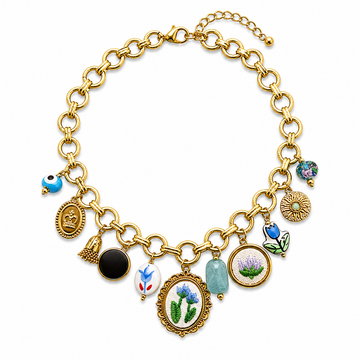Collana Giardino Blu con medaglioni floreali - R.a. Boutique