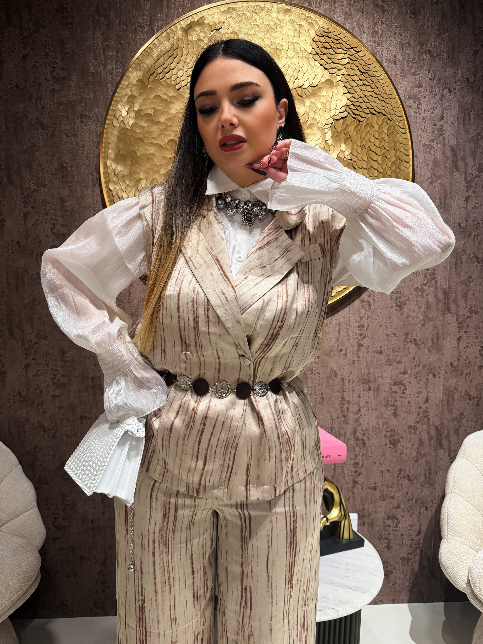 Completo venature luxury con cintura - R.a. Boutique