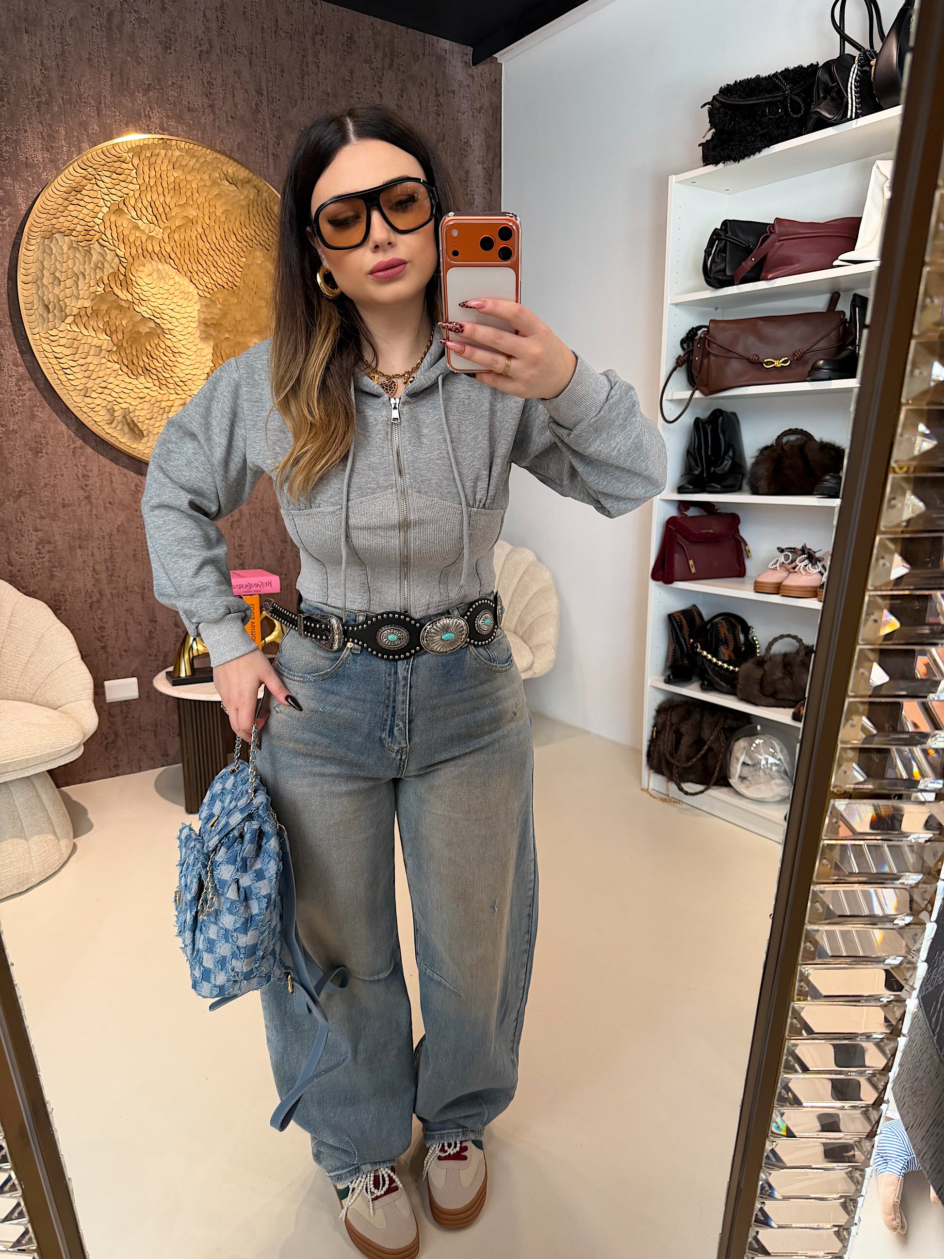 Felpa Cropped con zip e cappuccio - R.a. Boutique