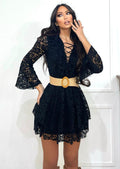 Abito in pizzo a balze Nero - R.a. Boutique