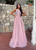 Abito da cerimonia in tulle con cinta Rosa - R.a. Boutique 