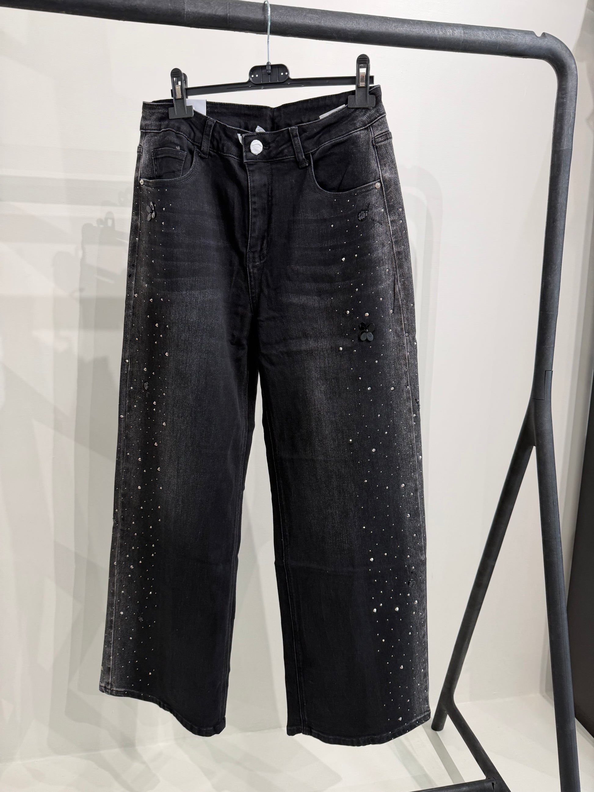 Jeans nero con strass e ricami - R.a. Boutique