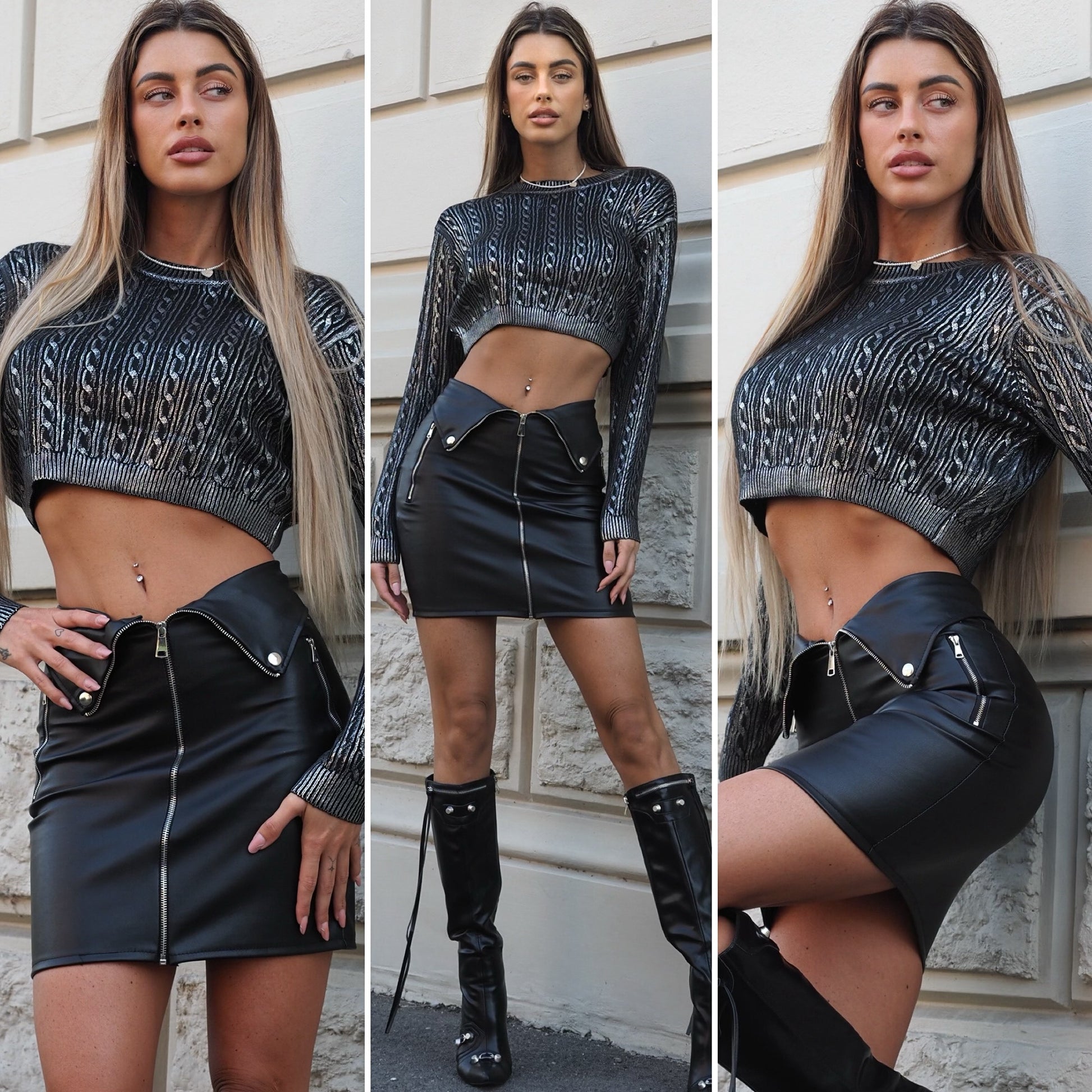 Maglione metal a trecce nero - R.a. Boutique 