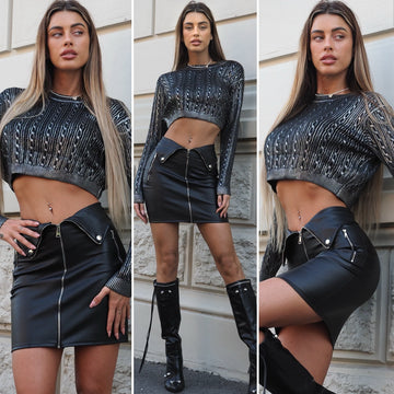 Maglione metal a trecce nero - R.a. Boutique 