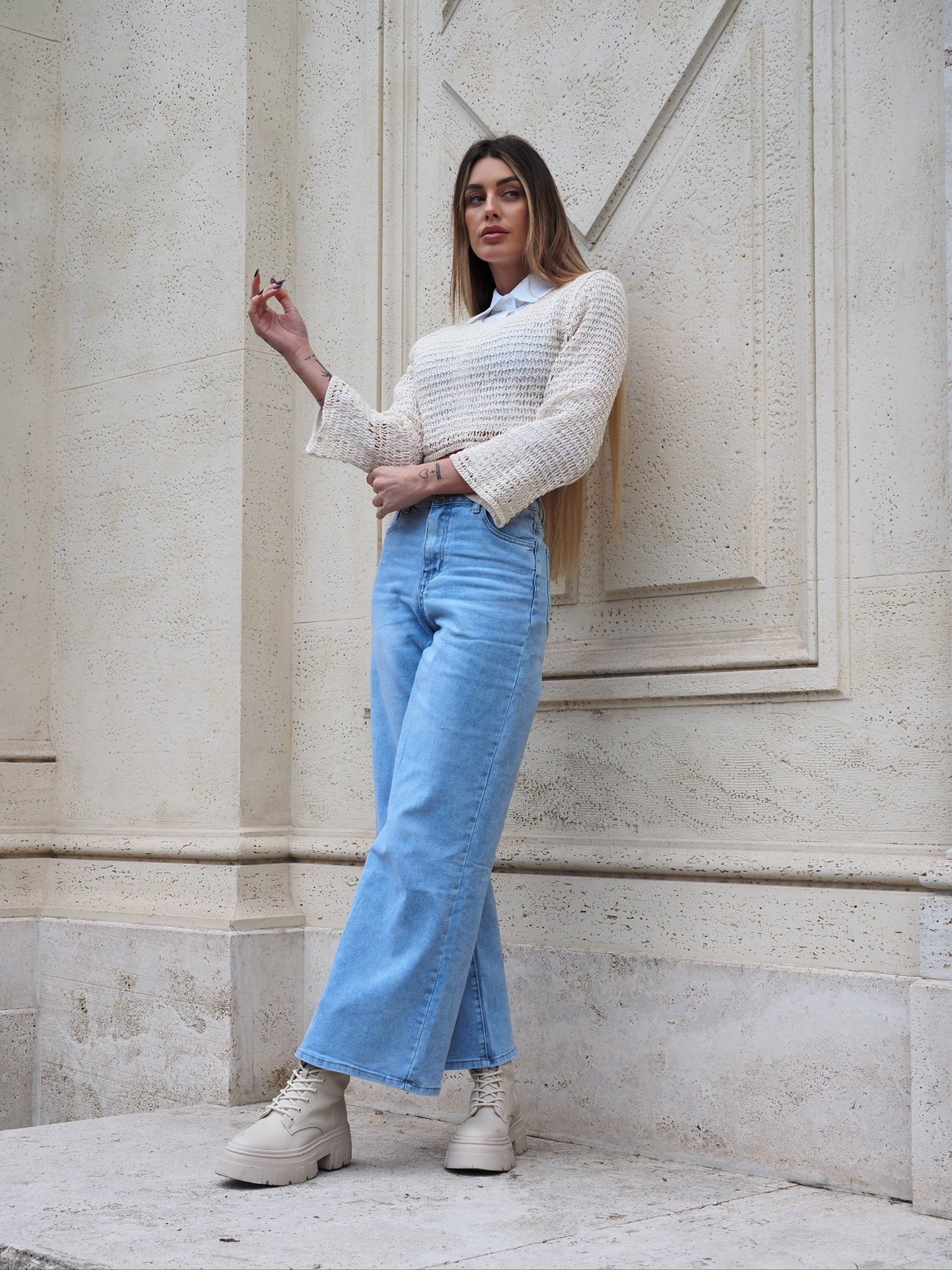 Jeans wide leg chiaro - R.a. Boutique 