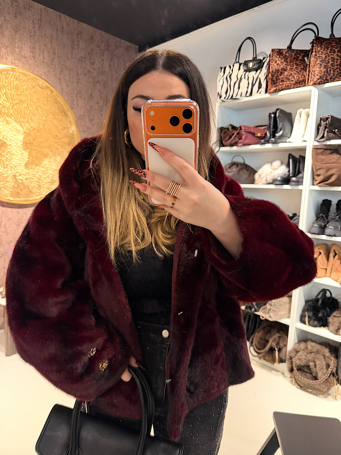 Giacca Pelliccia Elegance bordeaux e marrone - R.a. Boutique