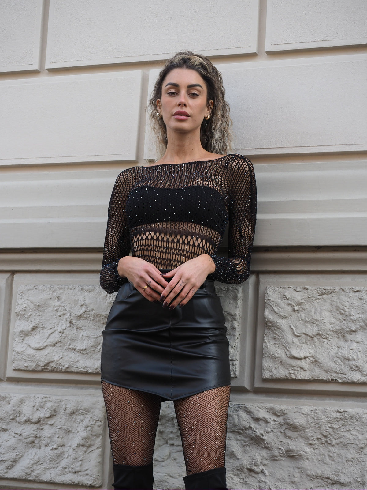 Calze A Rete Alte Con Strass Brillanti – Sexy E Fashion Per Donna – Unica Taglia Elastica