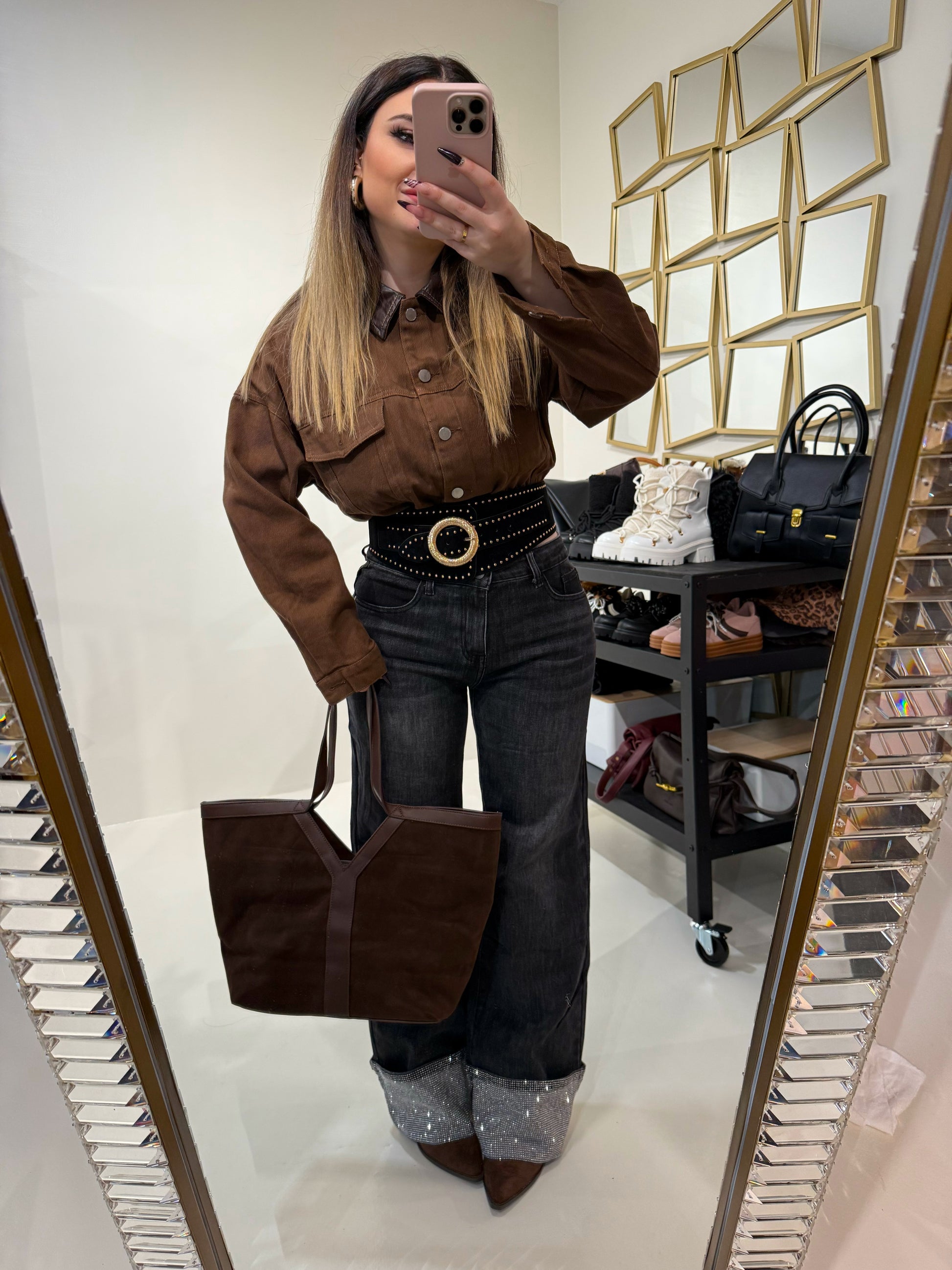 Jeans con risvolto e strass - R.a. Boutique