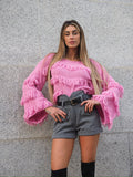 Maglione rosa barbie con frange - R.a. Boutique 