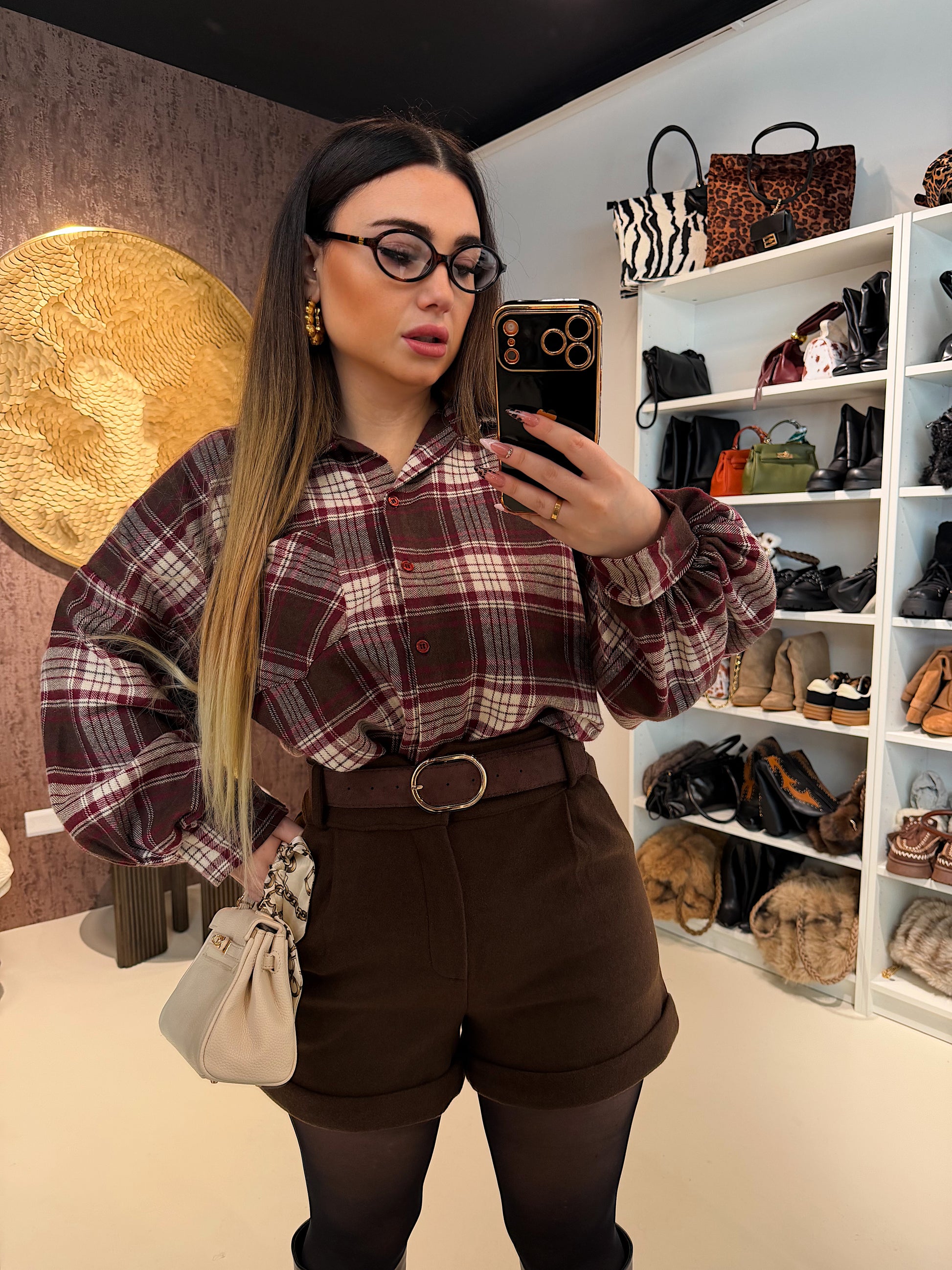 Camicia a quadri bordeaux beige - R.a. Boutique