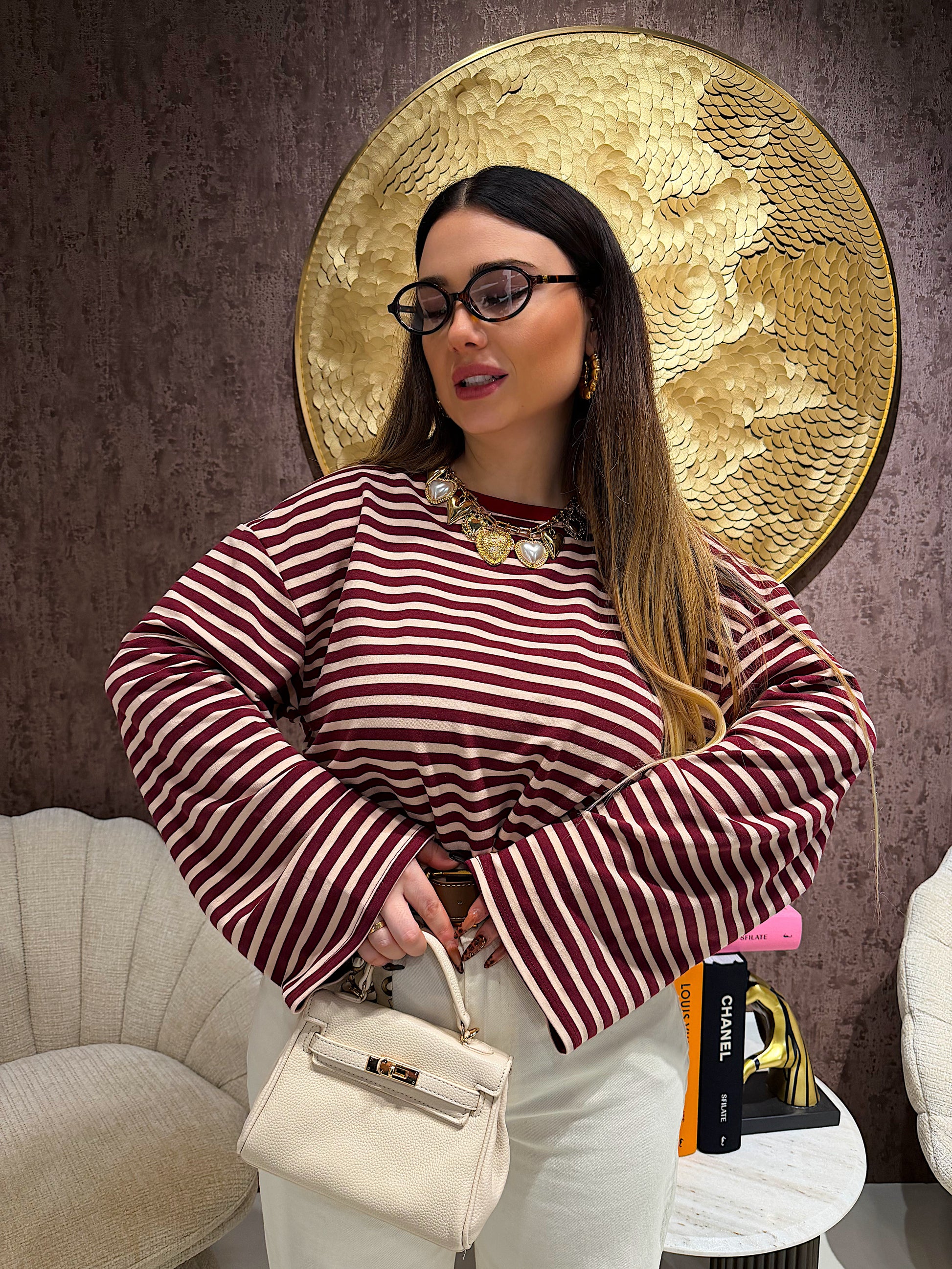 Maglia a righe manica ampia - R.a. Boutique