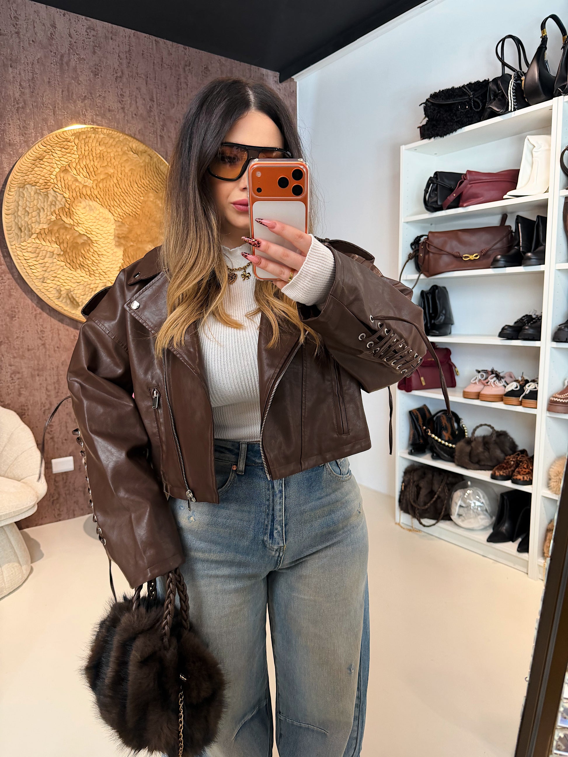 Giacca in Ecopelle con Lacci Posteriori e Zip Frontale – Alta Qualità - R.a. Boutique