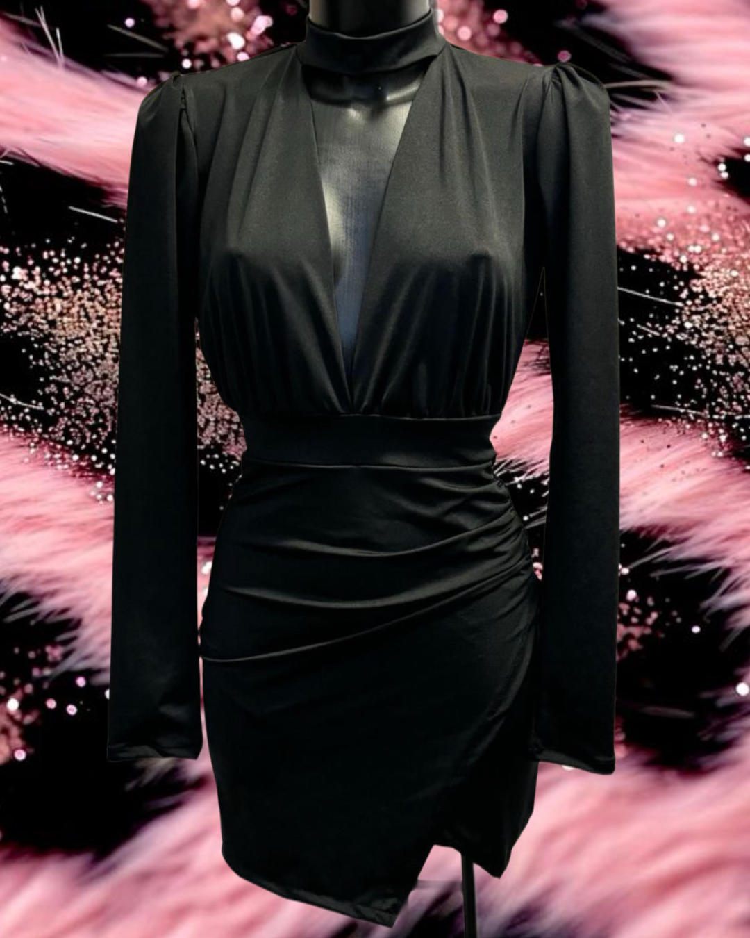 Abito nero con doppio scollo e gonna a portafoglio - R.a. Boutique