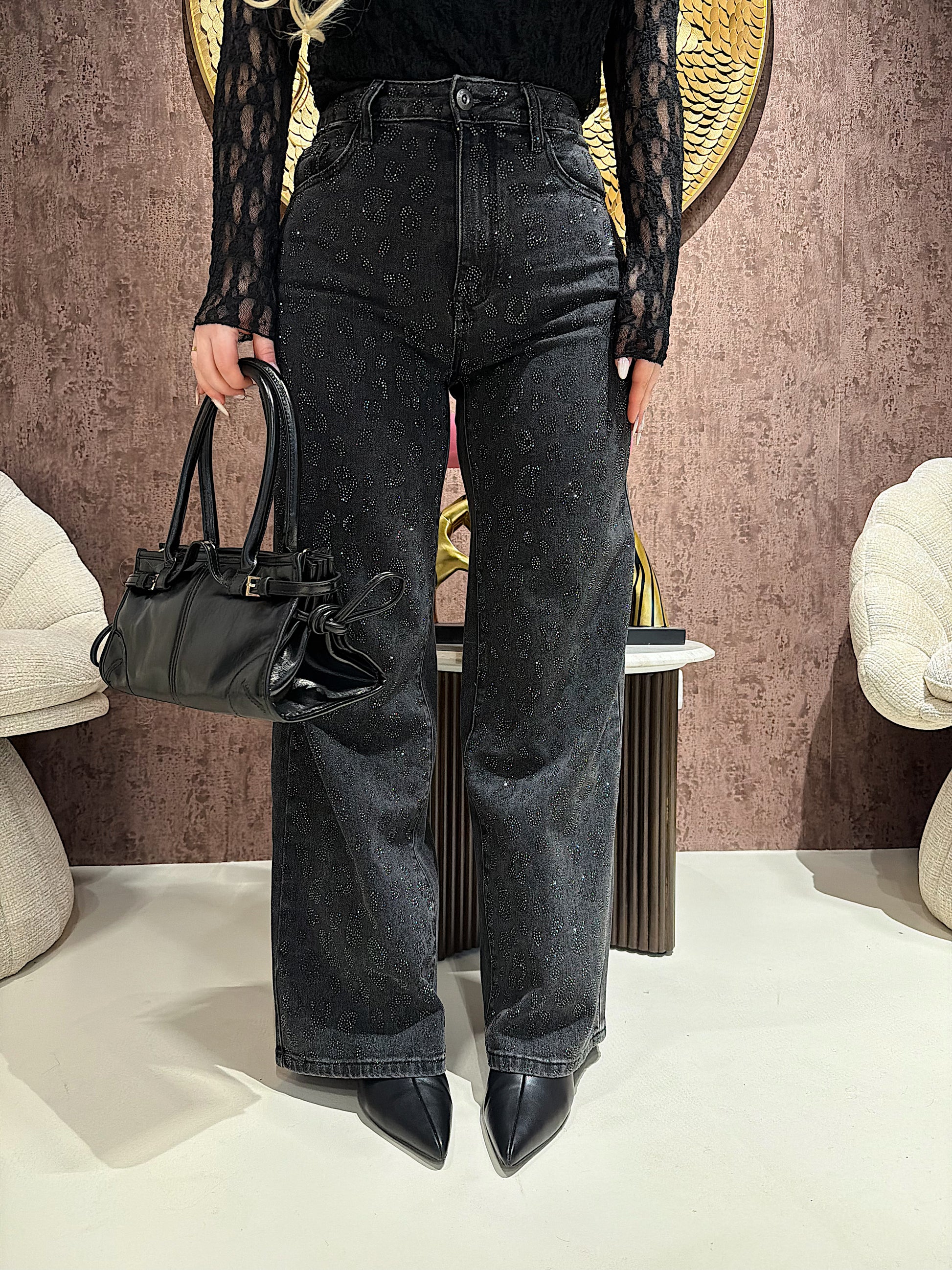 Jeans Leopard Spark Denim Black - R.a. Boutique