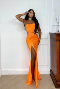 Abito a sirena con push up e incrocio arancio - R.a. Boutique 