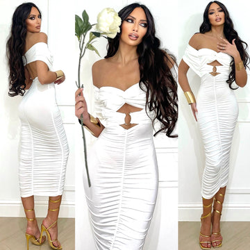 Abito midi con anello e choker al collo bianco - R.a. Boutique