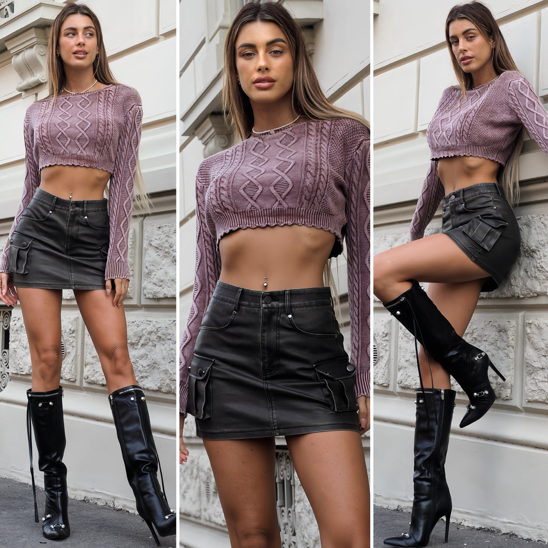 Maglione malva a trecce - R.a. Boutique 