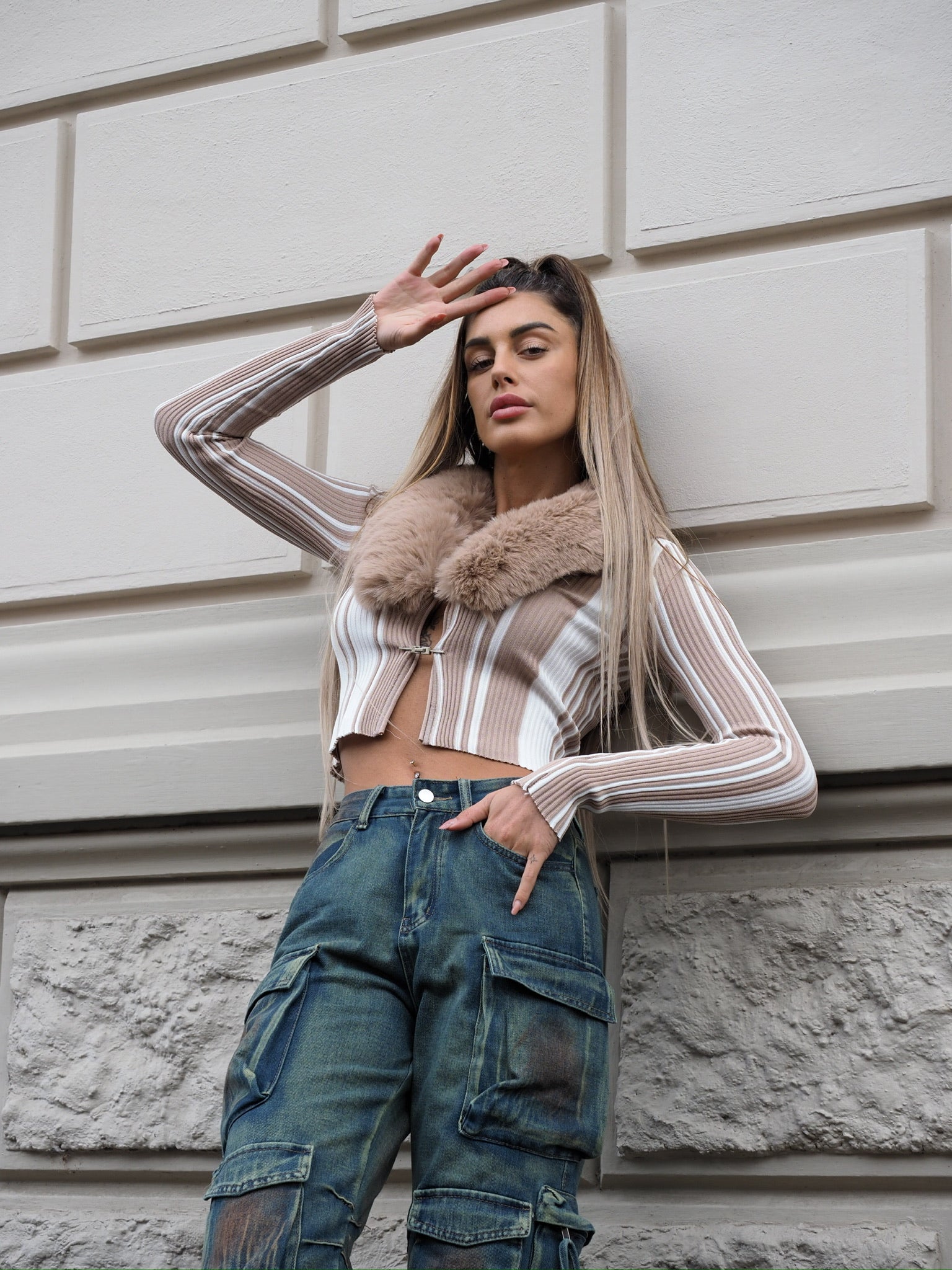 Maglione con pelliccia camel - R.a. Boutique 