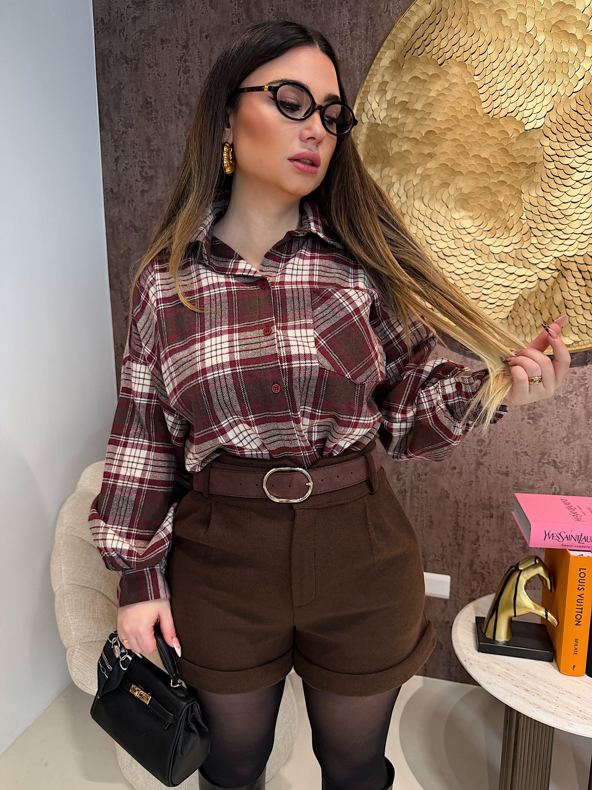 Camicia a quadri bordeaux beige - R.a. Boutique