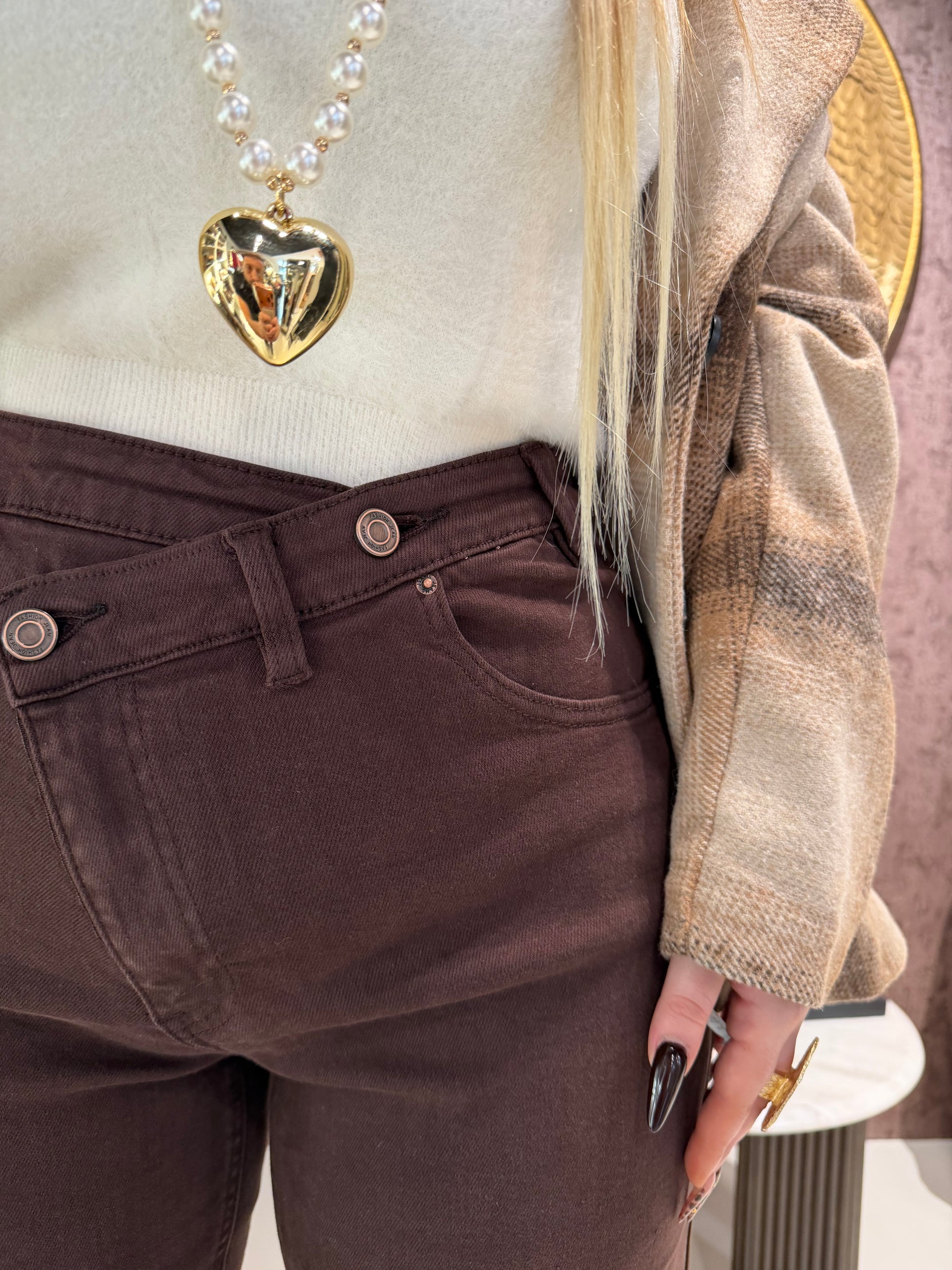 Jeans a Vita brown Asimmetrica Twist Up - R.a. Boutique