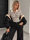Body Polo a Righe Beige e Nero - R.a. Boutique