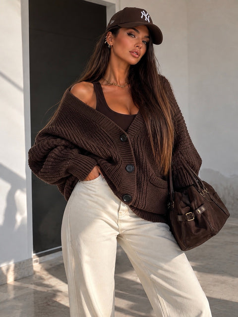 Cardigan in maglia con polsino marrone
