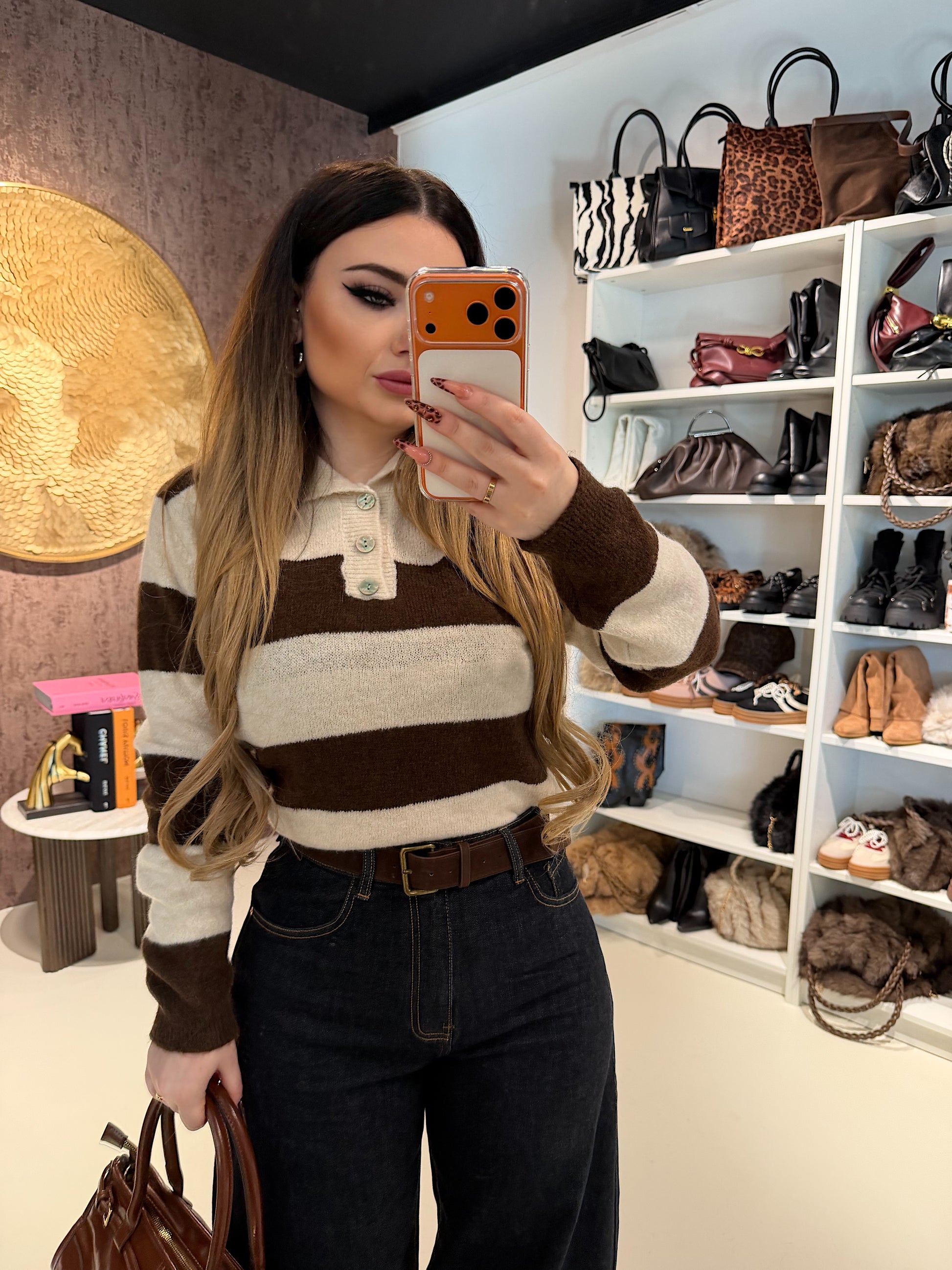 Maglioncino a righe con colletto - R.a. Boutique