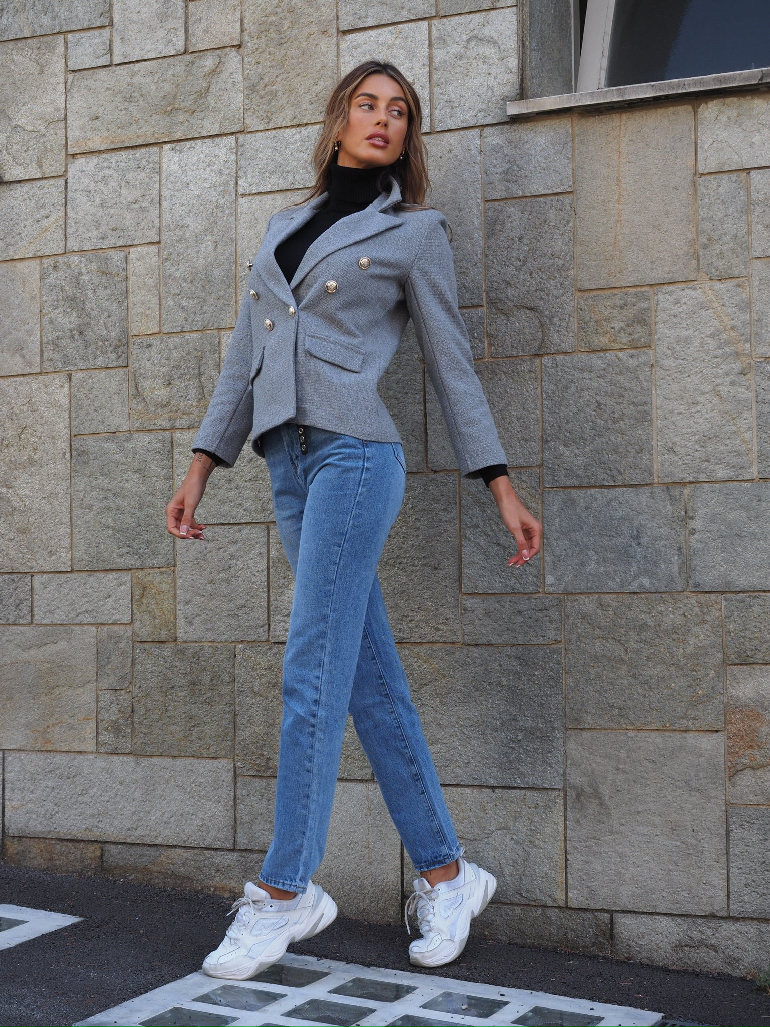 Giacca grigia con bottoni oro - R.a. Boutique 